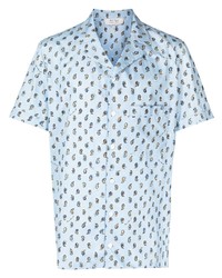 Chemise à manches courtes imprimée cachemire bleu clair Nick Fouquet