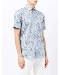 Chemise à manches courtes imprimée cachemire bleu clair Etro