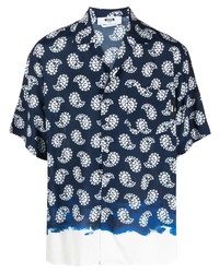 Chemise à manches courtes imprimée cachemire bleu marine MSGM