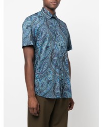 Chemise à manches courtes imprimée cachemire bleue Etro