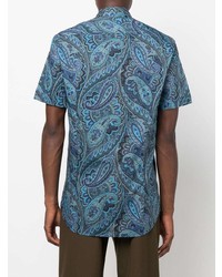 Chemise à manches courtes imprimée cachemire bleue Etro