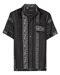 Chemise à manches courtes imprimée cachemire noire et blanche Dolce & Gabbana