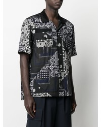 Chemise à manches courtes imprimée cachemire noire et blanche Sacai