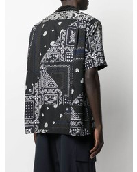 Chemise à manches courtes imprimée cachemire noire et blanche Sacai