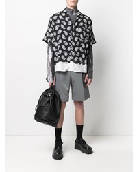 Chemise à manches courtes imprimée cachemire noire et blanche MSGM