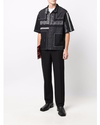 Chemise à manches courtes imprimée cachemire noire et blanche Givenchy