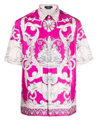 Chemise à manches courtes imprimée fuchsia Versace