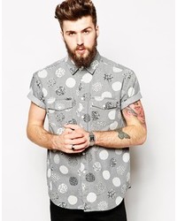 Chemise à manches courtes imprimée grise Asos