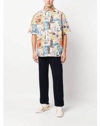 Chemise à manches courtes imprimée grise Moschino