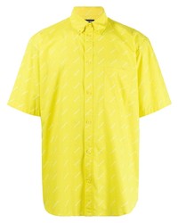 Chemise à manches courtes imprimée jaune Balenciaga