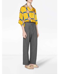 Chemise à manches courtes imprimée jaune Gucci