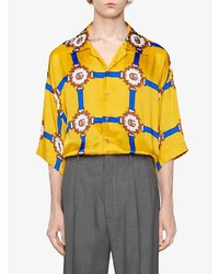 Chemise à manches courtes imprimée jaune Gucci