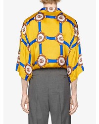 Chemise à manches courtes imprimée jaune Gucci