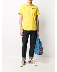 Chemise à manches courtes imprimée jaune Moschino