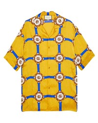 Chemise à manches courtes imprimée jaune Gucci