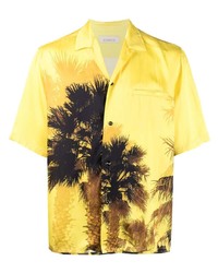 Chemise à manches courtes imprimée jaune Laneus