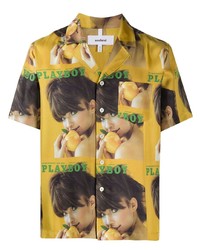 Chemise à manches courtes imprimée jaune Soulland