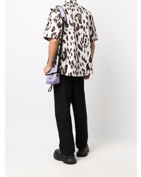 Chemise à manches courtes imprimée léopard blanche MSGM