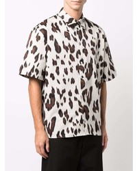 Chemise à manches courtes imprimée léopard blanche MSGM
