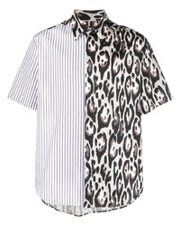 Chemise à manches courtes imprimée léopard blanche Roberto Cavalli