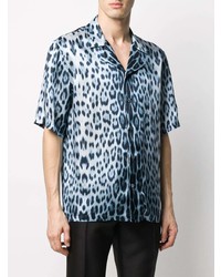 Chemise à manches courtes imprimée léopard bleu clair Roberto Cavalli
