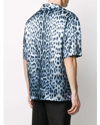 Chemise à manches courtes imprimée léopard bleu clair Roberto Cavalli