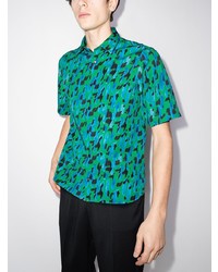 Chemise à manches courtes imprimée léopard bleue Salvatore Ferragamo
