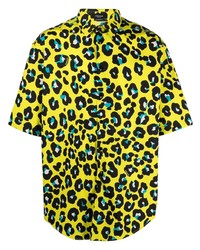 Chemise à manches courtes imprimée léopard chartreuse