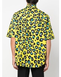 Chemise à manches courtes imprimée léopard chartreuse Versace