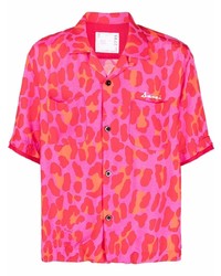 Chemise à manches courtes imprimée léopard fuchsia Sacai