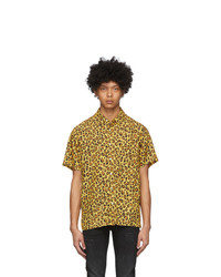 Chemise à manches courtes imprimée léopard jaune