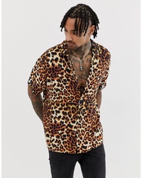 Chemise à manches courtes imprimée léopard marron clair ASOS DESIGN
