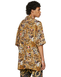 Chemise à manches courtes imprimée léopard marron clair LU'U DAN