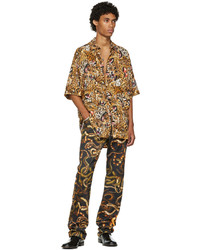 Chemise à manches courtes imprimée léopard marron clair LU'U DAN