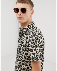 Chemise à manches courtes imprimée léopard marron clair Brave Soul