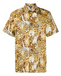 Chemise à manches courtes imprimée léopard marron clair Just Cavalli