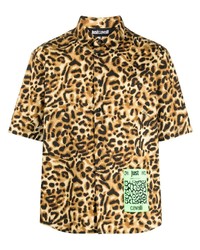 Chemise à manches courtes imprimée léopard marron clair Just Cavalli