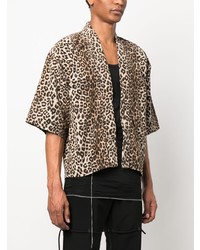 Chemise à manches courtes imprimée léopard marron clair VISVIM