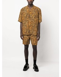 Chemise à manches courtes imprimée léopard marron clair Moschino