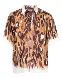 Chemise à manches courtes imprimée léopard marron clair Marni