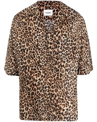 Chemise à manches courtes imprimée léopard marron clair Nanushka