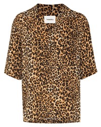 Chemise à manches courtes imprimée léopard marron clair Nanushka