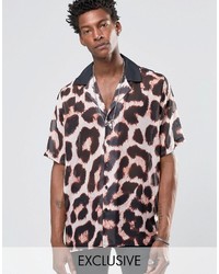 Chemise à manches courtes imprimée léopard marron clair Reclaimed Vintage