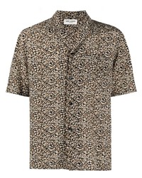 Chemise à manches courtes imprimée léopard marron clair Saint Laurent