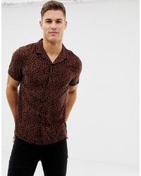 Chemise à manches courtes imprimée léopard marron foncé