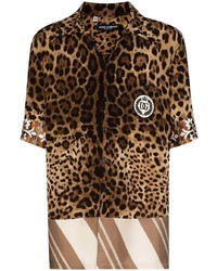 Chemise à manches courtes imprimée léopard marron Dolce & Gabbana