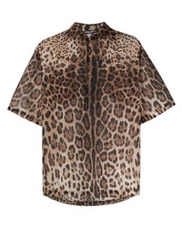 Chemise à manches courtes imprimée léopard marron Dolce & Gabbana