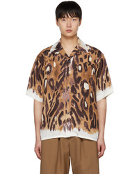 Chemise à manches courtes imprimée léopard marron Marni