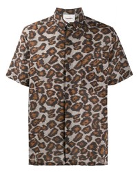 Chemise à manches courtes imprimée léopard marron Nanushka