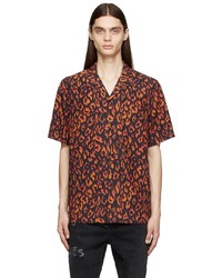 Chemise à manches courtes imprimée léopard noire Ksubi